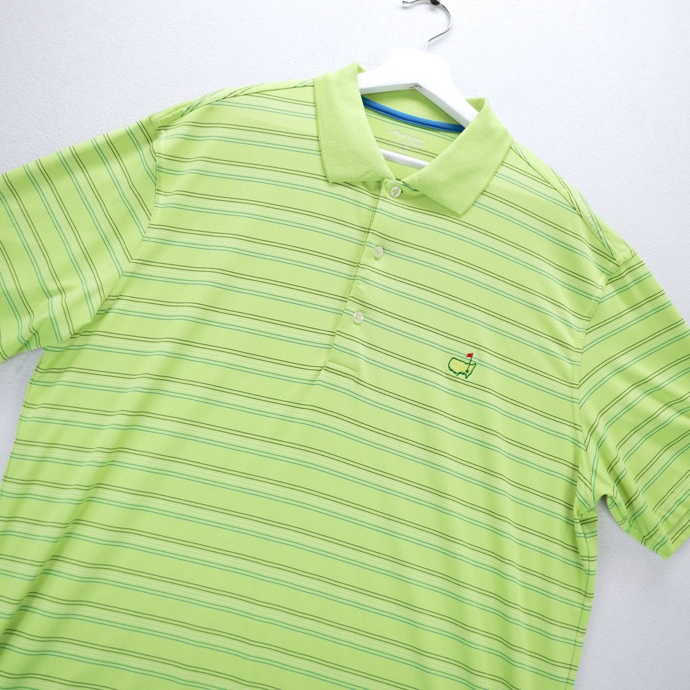 Masters Tech Mens XL Golf Polo Shirt Lime Green Striped Augusta National Logo SS